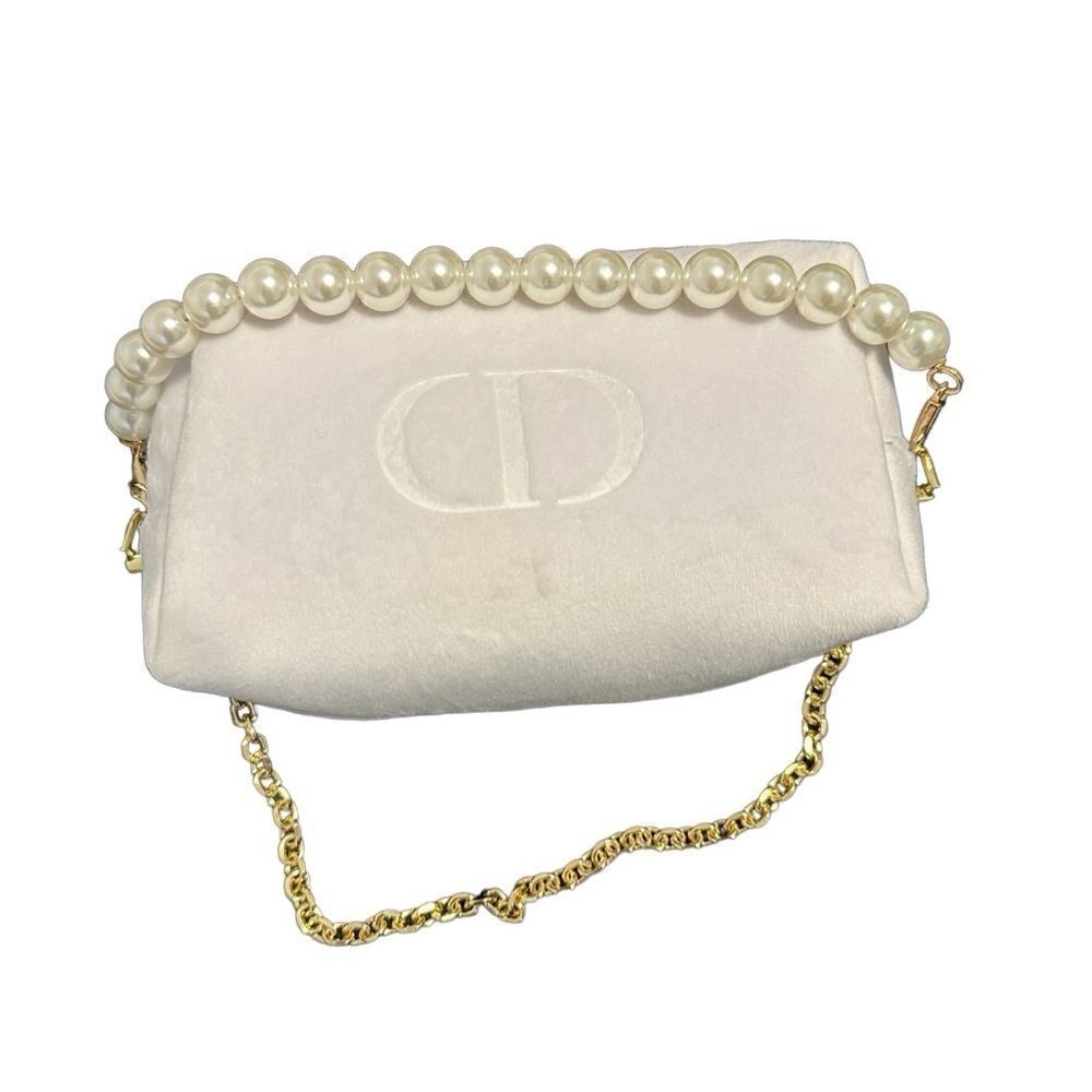 Dior white velvet makeup bag